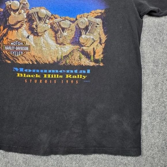 Harley Davidson T Shirt Mens XL Black 1995 Sturgis Black Hills Rally Vintage Tee - Picture 7 of 16
